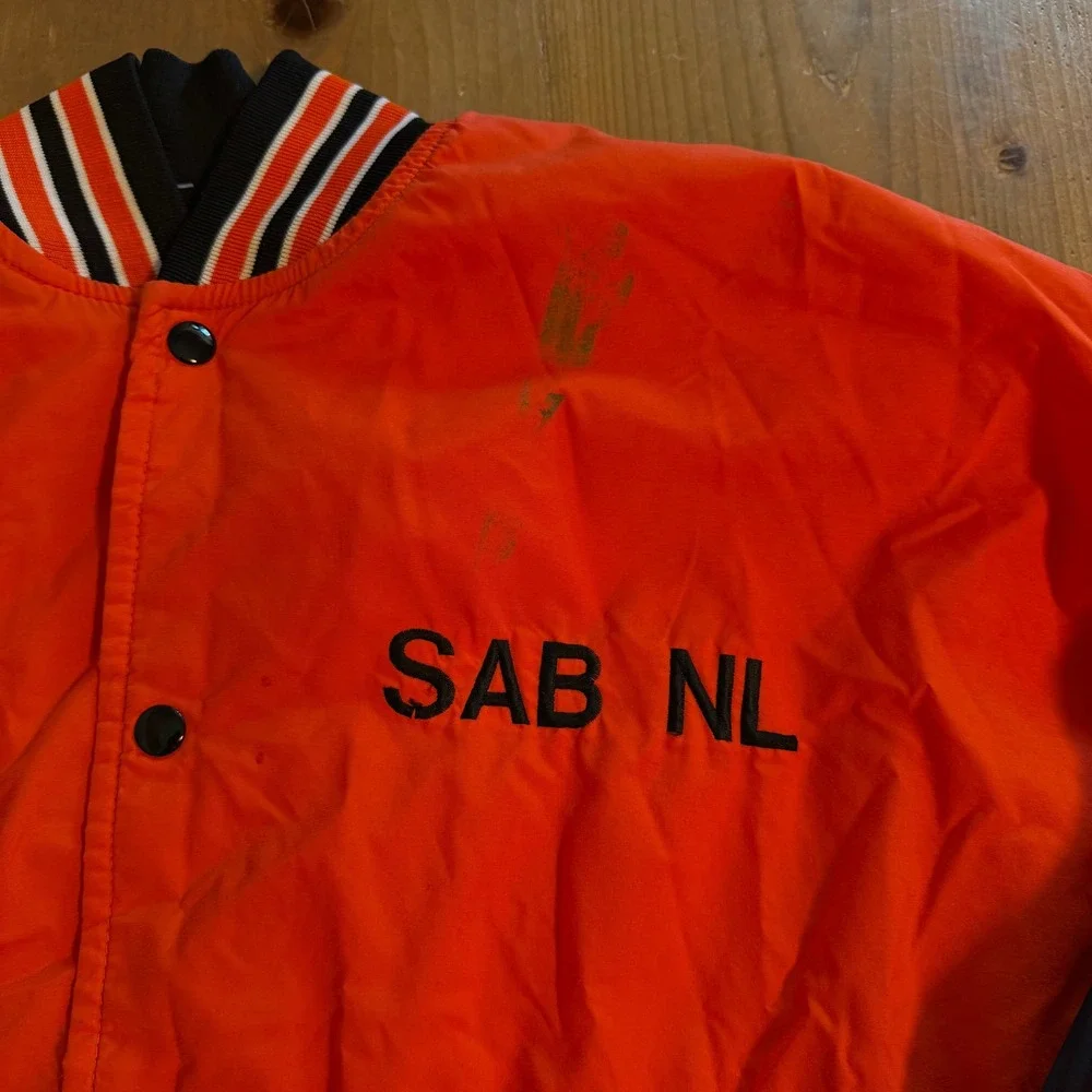 Vintage West Wind Dawgs Bomber Jacket Orange Black Varsity XL Made in USA
